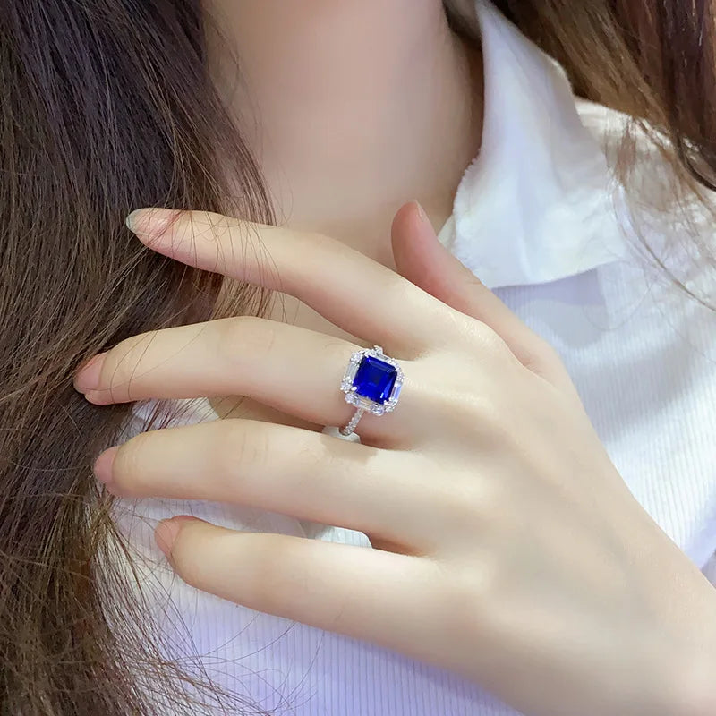 Gemfiori Best-Selling Minimalist Fashionable Haute-Couture Inspired Paraba Tourmaline 925 Silver Quadrilateral Ring Women
