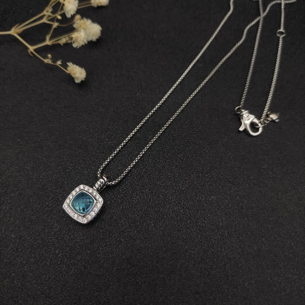 Gemfiori FASHIONISTA DY High-Quality Silver-Plated 7mm Square Diamond Necklace. Gold-Plated 7mm Colored Gemstone Necklace. Jewelry.