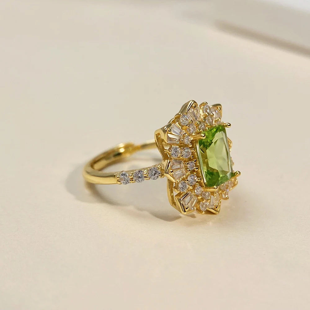 Gioiellieri Natural Peridot Ring S925 Sterling Silver for Women Genuine Green Gemstone Fine Jewelry August Birthstone Anniversary Gift