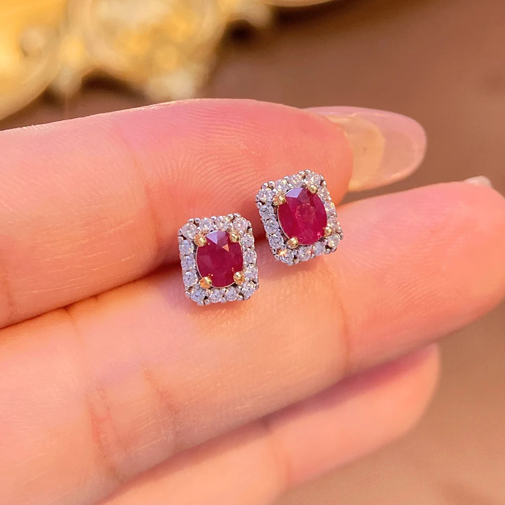 Gioiellieri Dainty Natural Ruby Drop Earrings Gold Plated 925 Silver Luxury Minimalist Claw Setting Yashiman Women's Third Party Appraisal