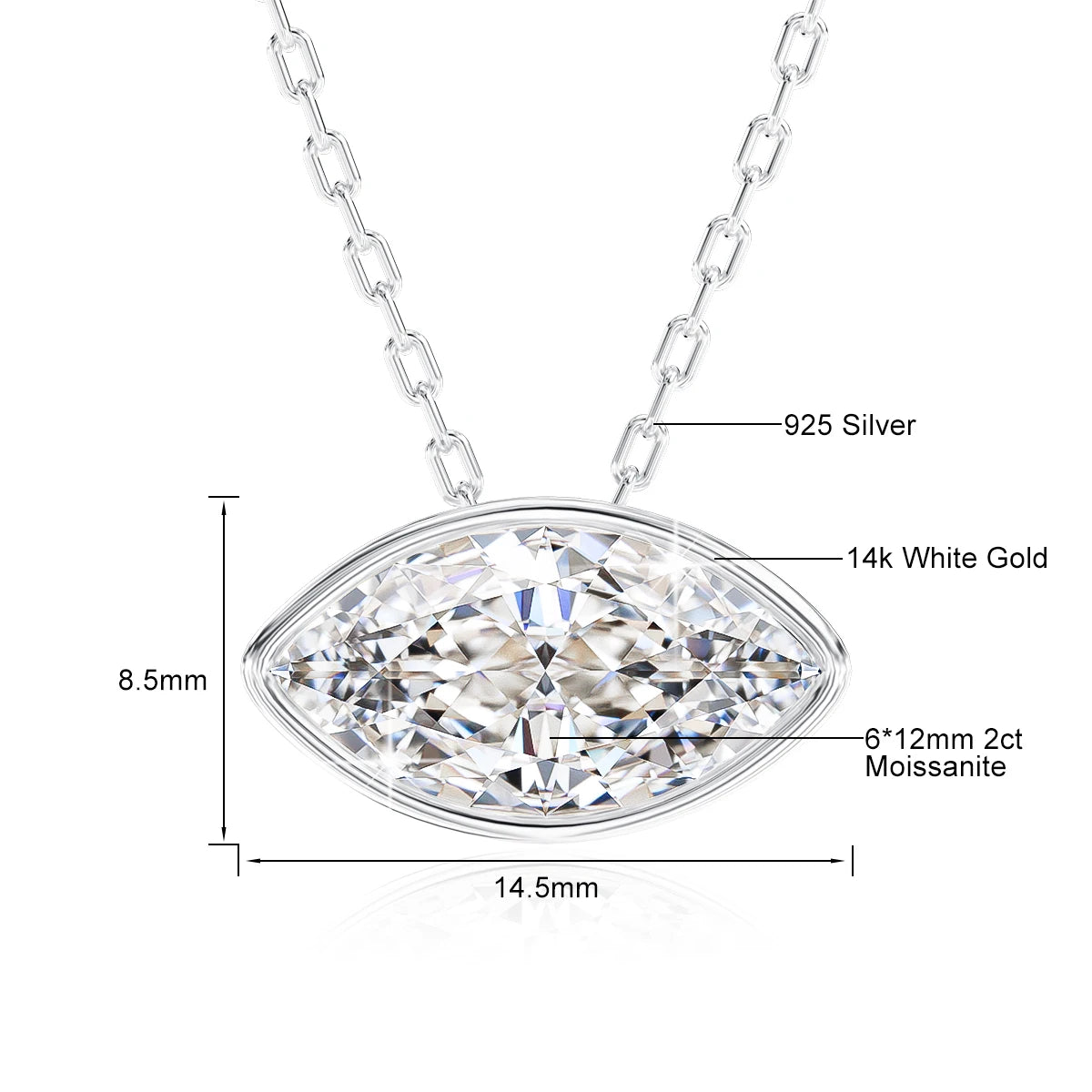 Gioiellieri Real 14K Gold Marquise 0.5ct Moissanite Pendant Necklace Gold Plated Chain Factory OEM ODM Fine Jewelry