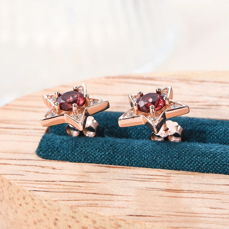 Gioiellieri Genuine Natural Garnet Stud Earrings Rose Gold Plated 925 Sterling Silver Setting Hypoallergenic for Party Gift Bulk Order
