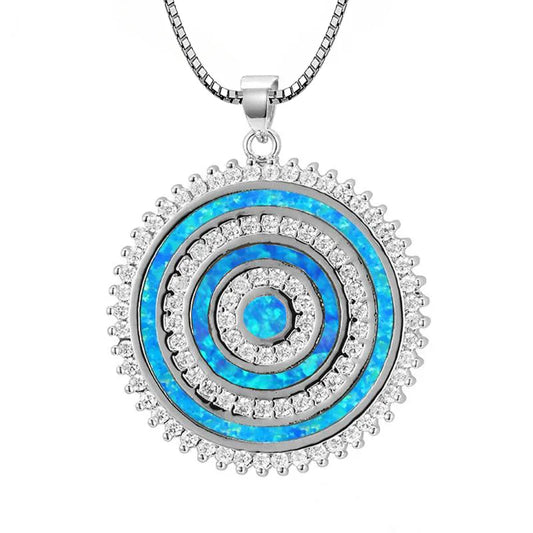 Fashion Silver Plated Copper Alloy  Round Opal Pave Setting Pendant Necklace for Women's Party Jewelry Aobao