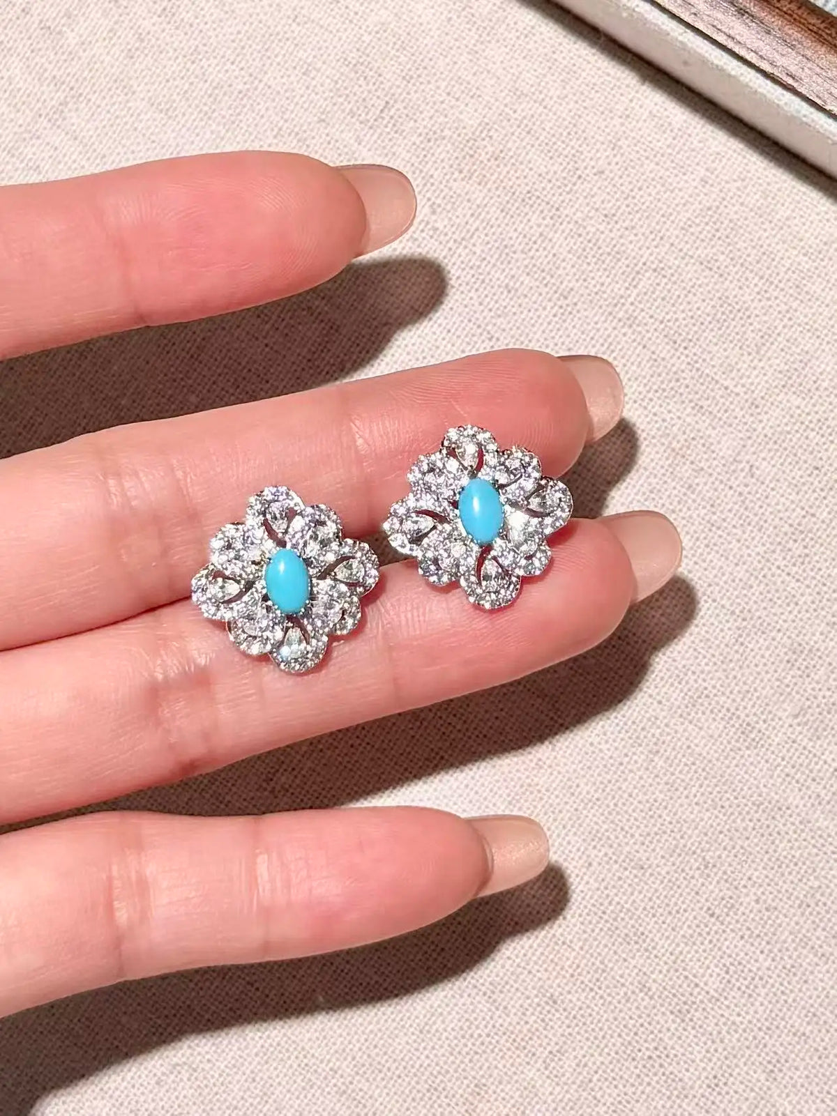 UM Jewelry 925 Sliver North African Oasis Turquoise and White Zircon Jewelry set(Earrings+Pendant+Ring) For Unisex Daily Wear