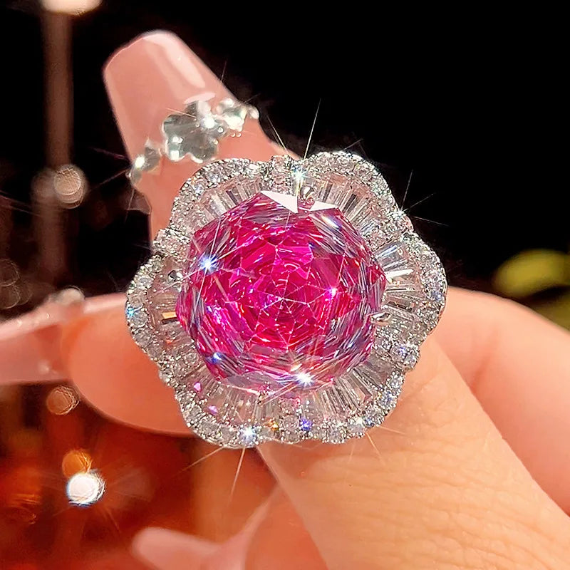 Gemfiori Fashionable Luxury Jewelry Rose Red Zircon Pendant New Exquisite Temperament and High-end Feeling Set