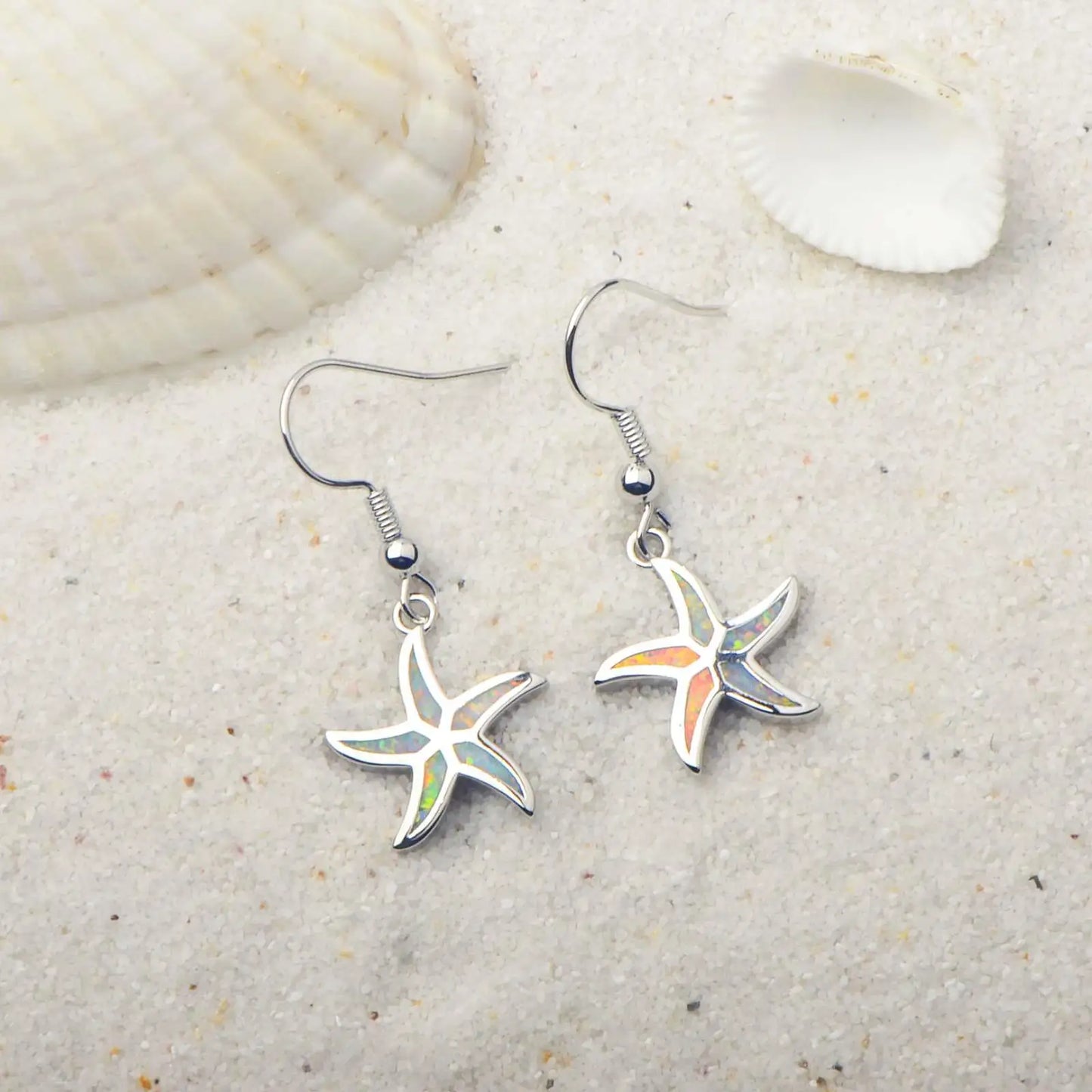 Aobao Women's TikTok for Ocean Style Blue Opal Starfish Drop Earrings Copper Alloy Silver Plated Trendy Gift Jewelry