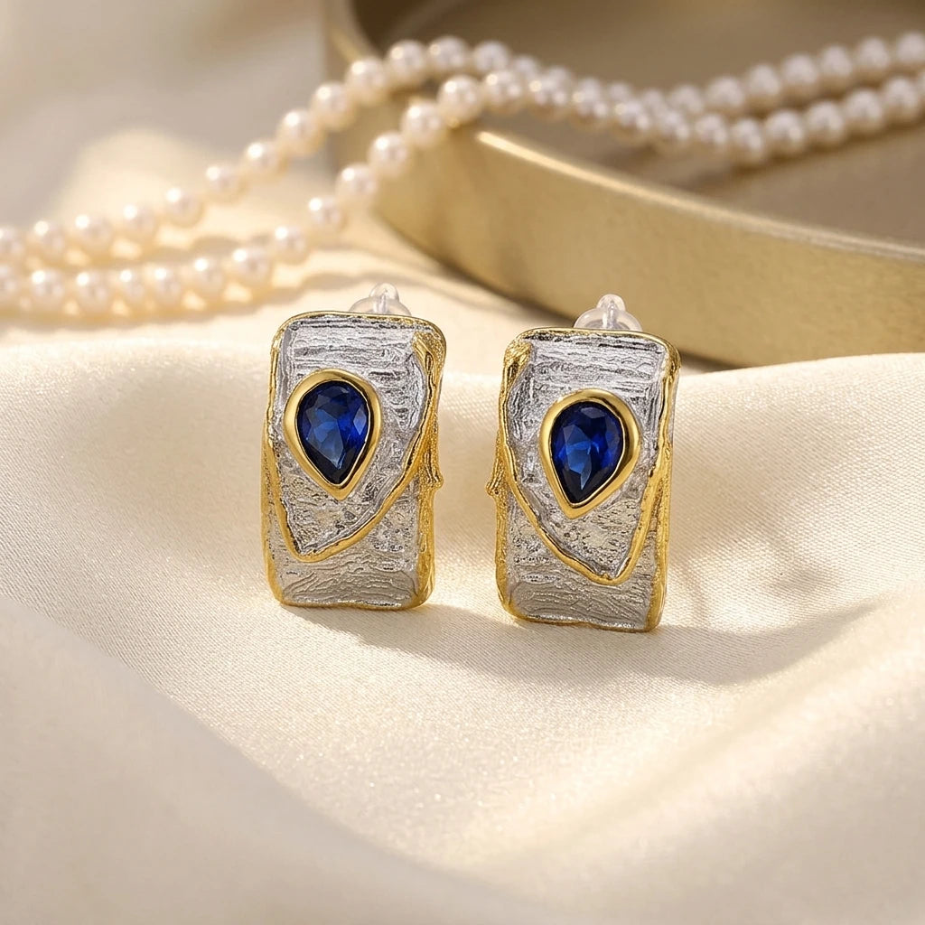 Afro 925 Sterling Silver Classic Blue Spinel Charm Earrings for Women-Wedding & Party Gift