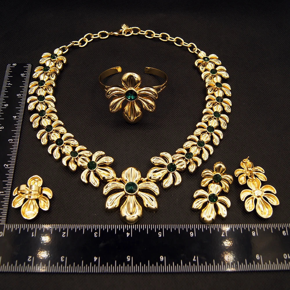 Zhuerrui 18k Pleated Personalized Necklace Bracelet Earrings Ring Jewelry Sets Italian Gold Plated Women's Jewelry Set H00483