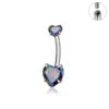 G23 ASTM F136 Titanium Navel Piercing 14G Belly Button Ring Double Heart Zircon Inlay Women Fashion Body Jewelry