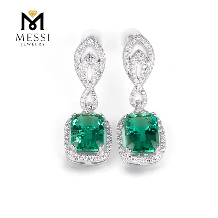 Gemfiori Messi Jewelry Vintage 14k 18k Gold Jewelry Earring Women Earring Long Pendant Emerald Drop Earings