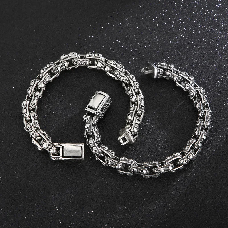 KALEN 230mm Men Stainless Steel Rectangular Links Bracelet With Punk Skull Charms
