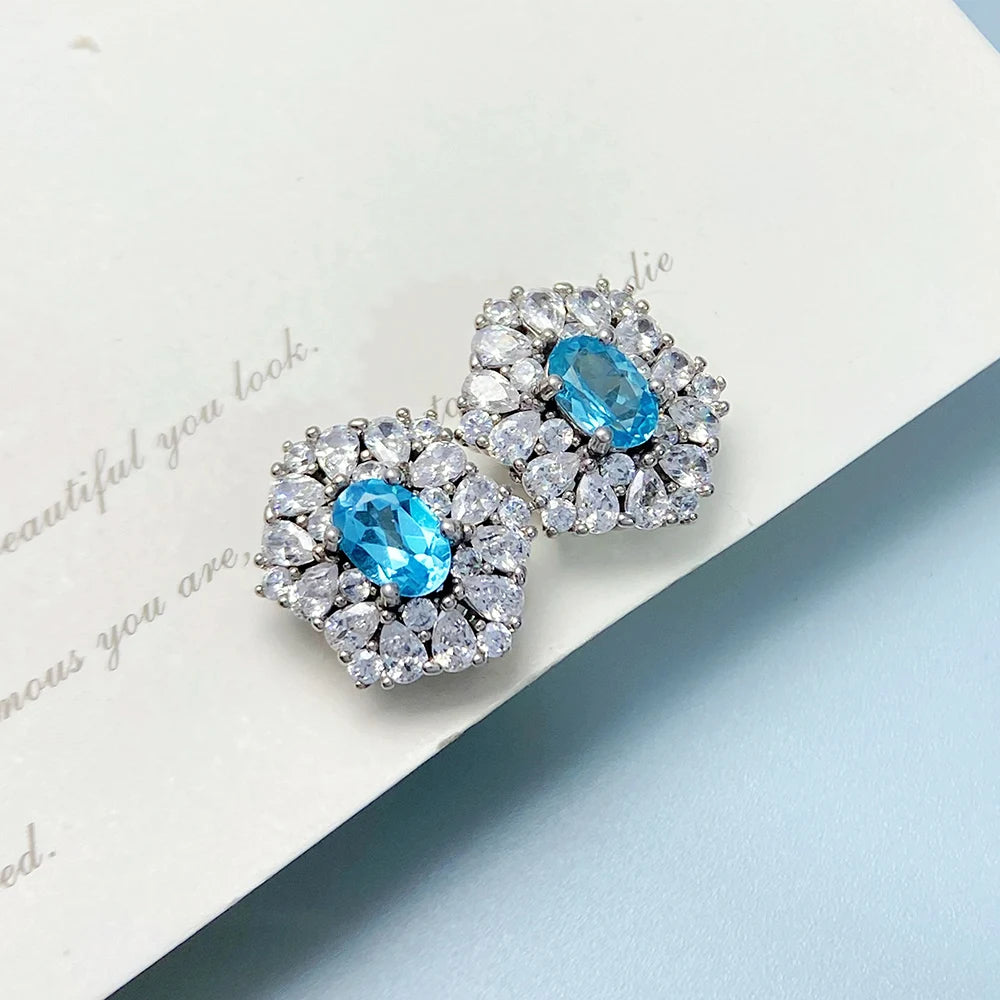 Gioiellieri Natural Topaz Stud Earrings for Women S925 Sterling Silver Jewellery Fine Jewelry Fashion Accessories Wedding Gift Jewels 925