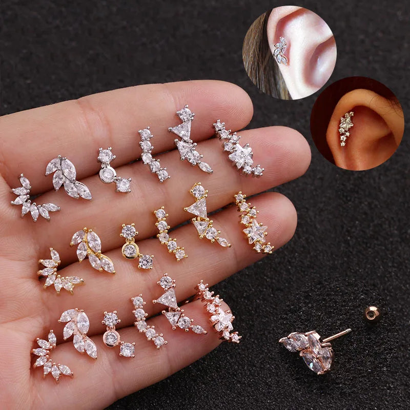 S&S 18K Gold Plated Zircon Stud Earrings | Stainless Steel Ear Bone Nail | S&S Collection