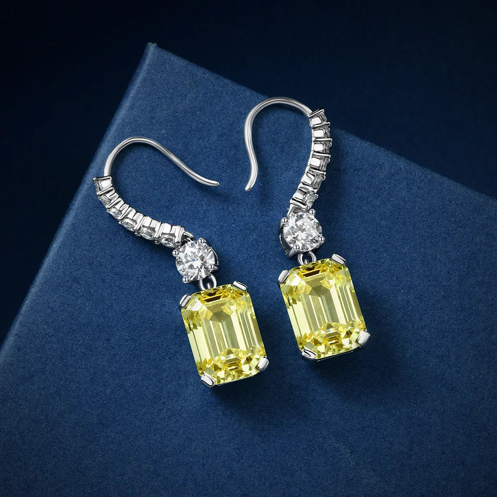 MUSHAN Jewelry Factory 925 Silver 8*11 High Carbon Diamond Earrings Rectangular Chamfered Flat 4 Carat Ear Hooks for Women