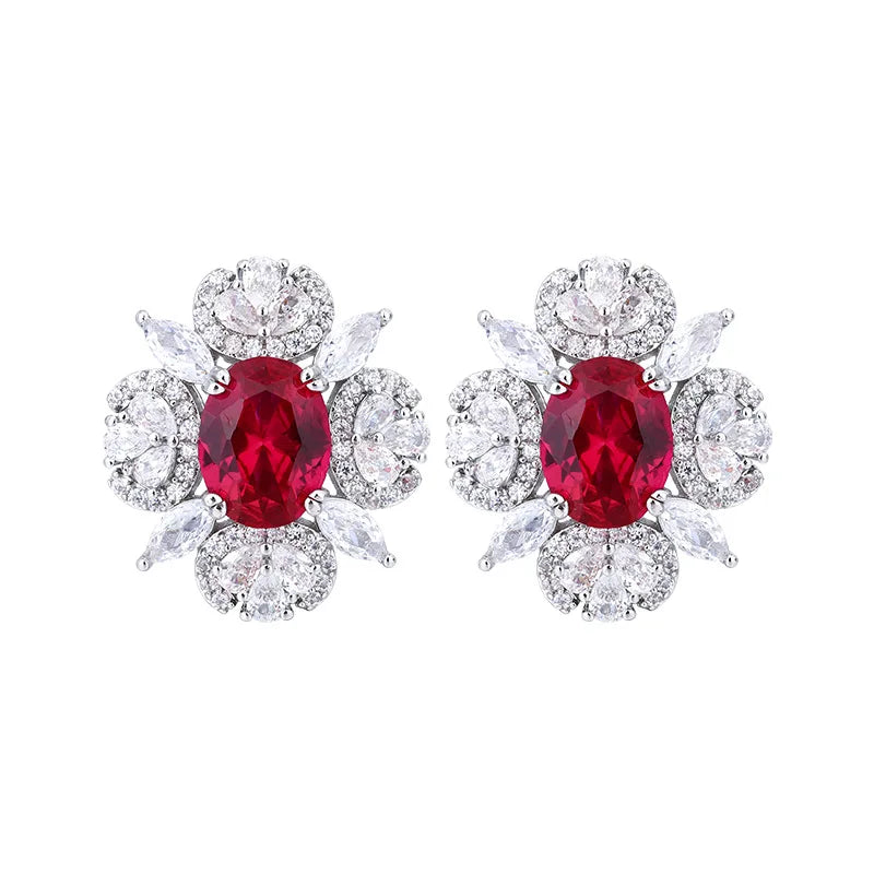 Gemfiori New Jewelry Pomegranate Red Sunflower Pendant Jewelry Hot Selling Zircon Ring Earring Set Holiday Gift