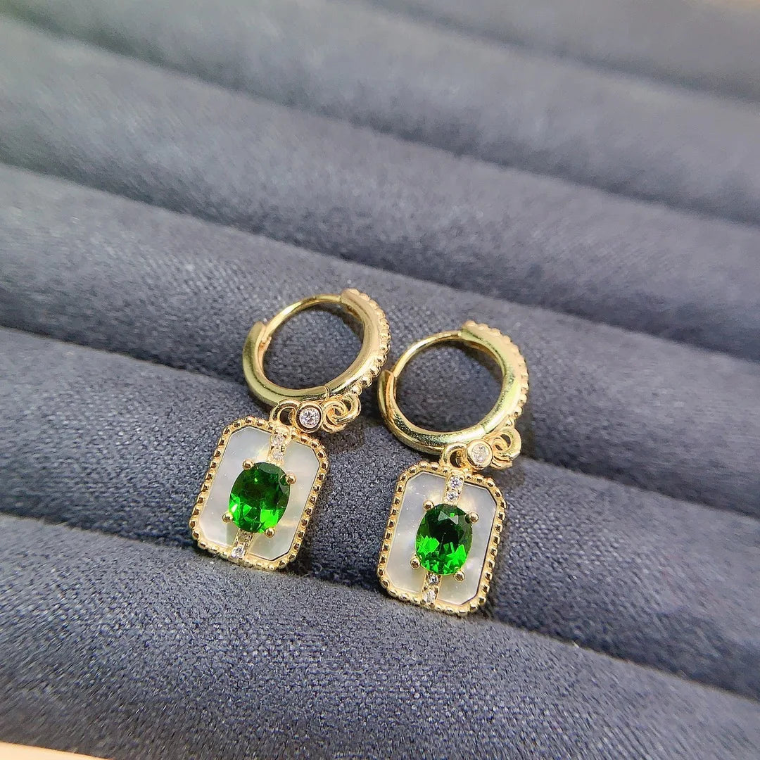 Gioiellieri S925 Sterling Silver Natural Chrome Diopside Drop Earrings with Green Gemstone for Women Fine Jewelry Anniversary Party Best