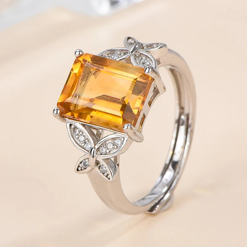 Gioiellieri Natural Crystal Emerald Cut Rhodium Plated 925 Sterling Silver Prong Setting Third Party Certified Luxury Engagement Ring for