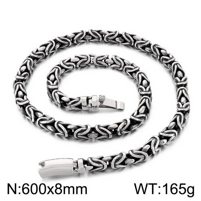 KALEN Gothic Stainless Steel Byzantine Links Fashion Bracelet&Necklace Jewelry Men's Sets