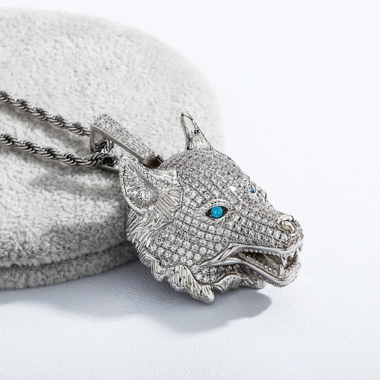 Wolf Head Phone Jewelry on the Back New European and American Hip Hop Zircon Pendant 14K Gold Jewelry
