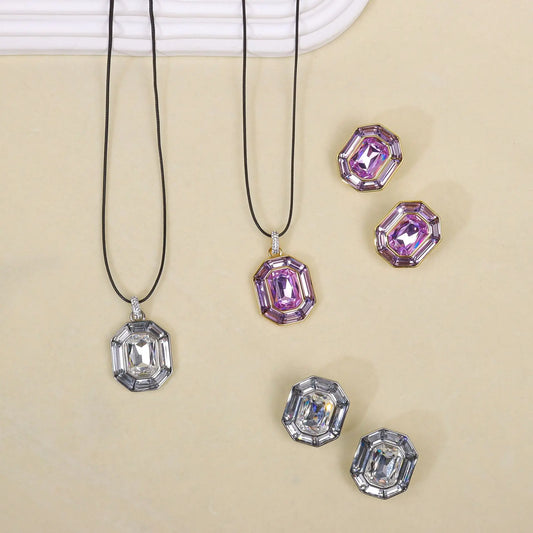 Bestselling High Quality Big White Pink Cubic Zirconia Pendant Necklace Earring Jewelry Sets Manufacturer