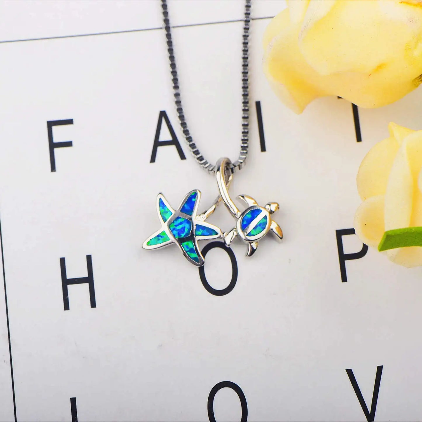 TikTok Must-Have Copper Silver Plated Blue Opal Turtle Pendant | Minimalist Starfish Link Chain Women's Necklace Gift Occasions