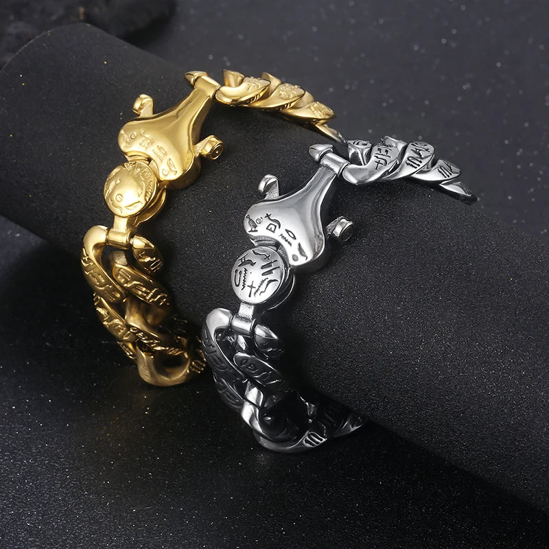 VIKING Ancient Runes Cuban Bracelet – Silver & Gold Stainless Steel