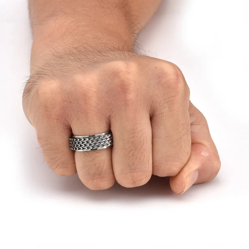 REBEL Viking Dragon Scale Rotatable Spinner Ring Fashion Men's Stress Relief Ring Jewelry