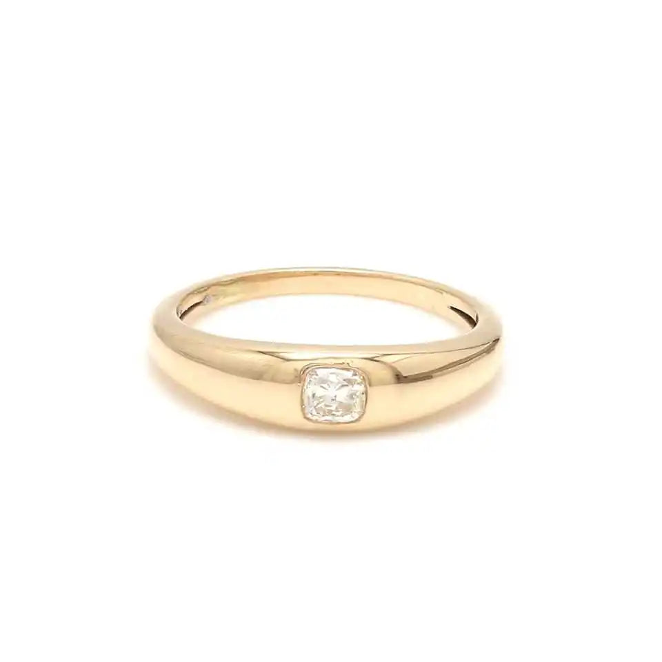 14Kt Solid Gold Natural Cushion Cut Diamond Rhodium Plated Mini Signet Ring Women Flush Setting Certified Wedding Engagement
