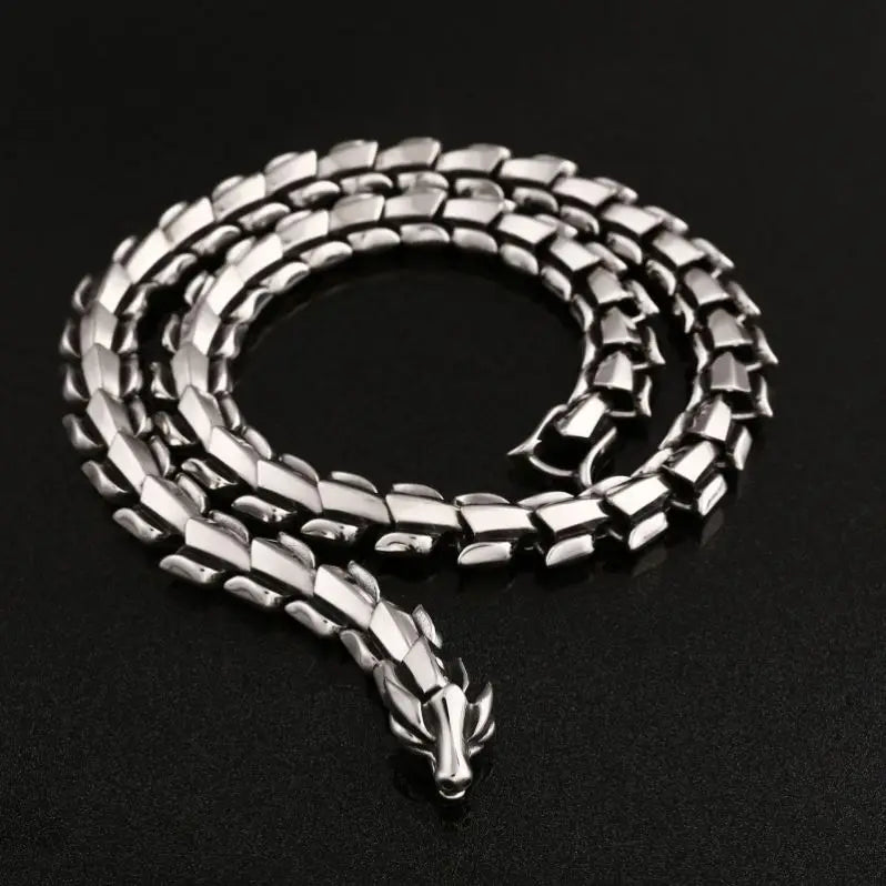 REBEL VIKING Jormungandr World Serpent King Chain Necklace – Stainless Steel