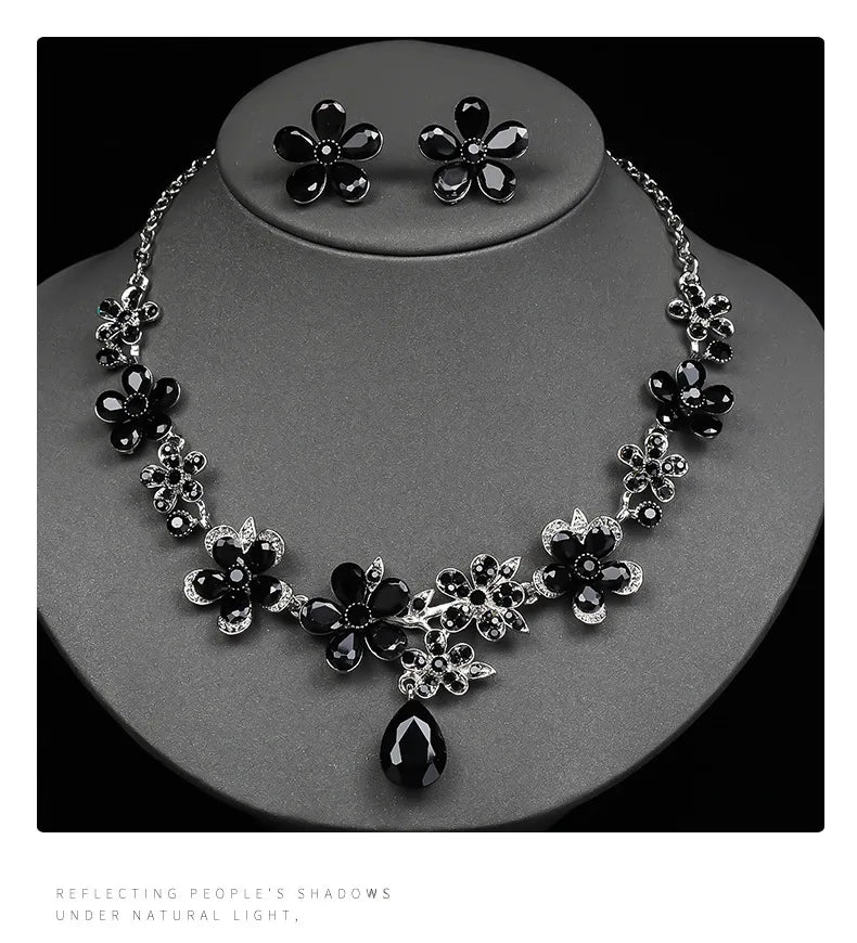 Crystal Flower Drop Necklace & Earrings Jewellery Set | Bridal & Party Occasion Fashion Set