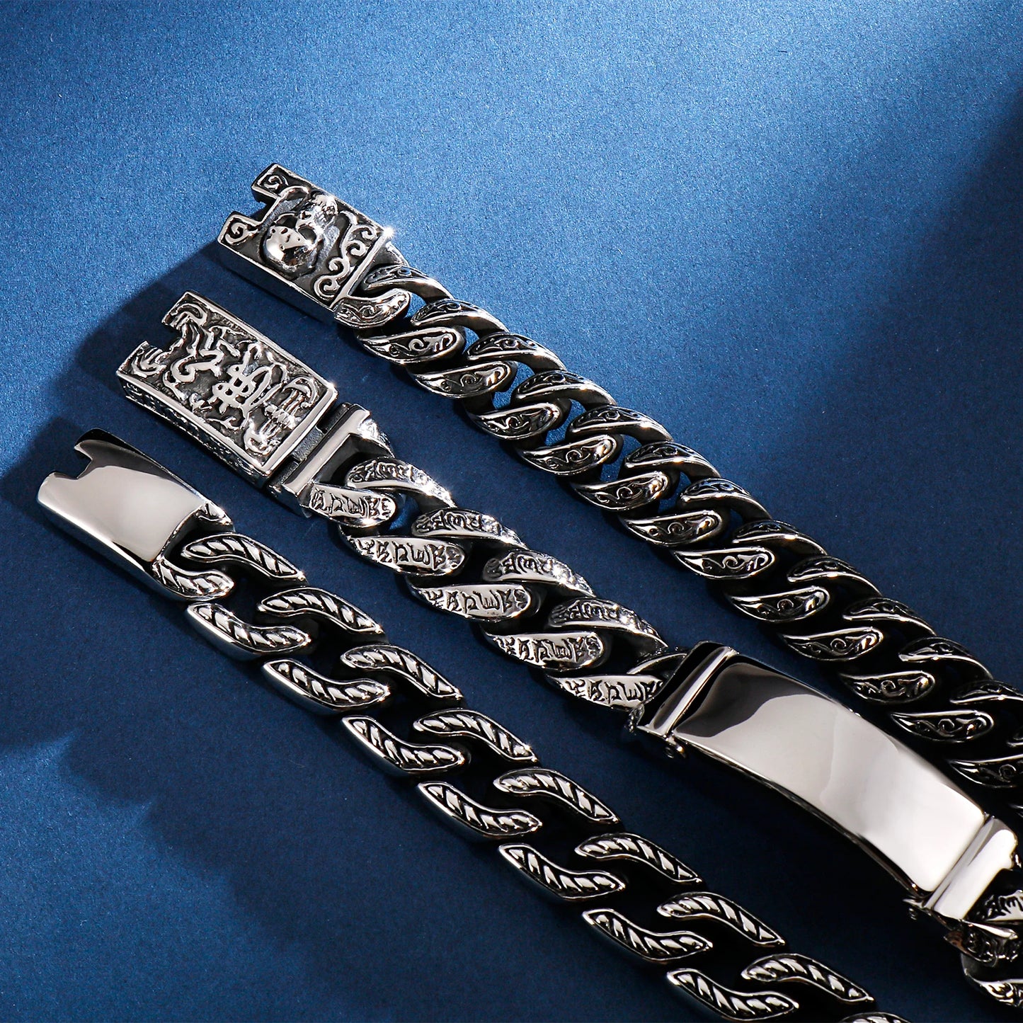 KALEN Steam Punk Stainless Steel Curb Chain Bracelet Skull Skeleton Bracelet for Man