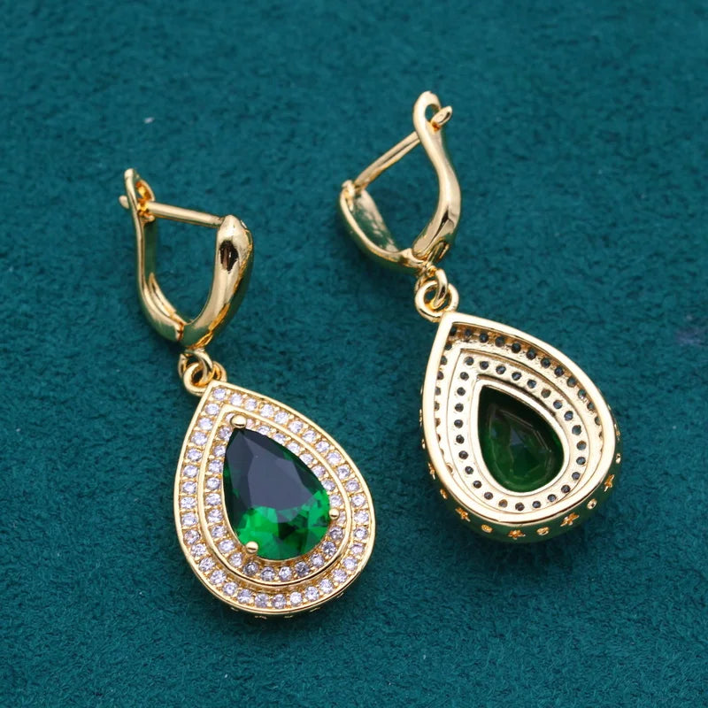 XOTICA Custom Water Drop Green Crystal Stud Earrings for Women Luxury Gold Wedding Jewellery Ladies' Fashion Drop Earings
