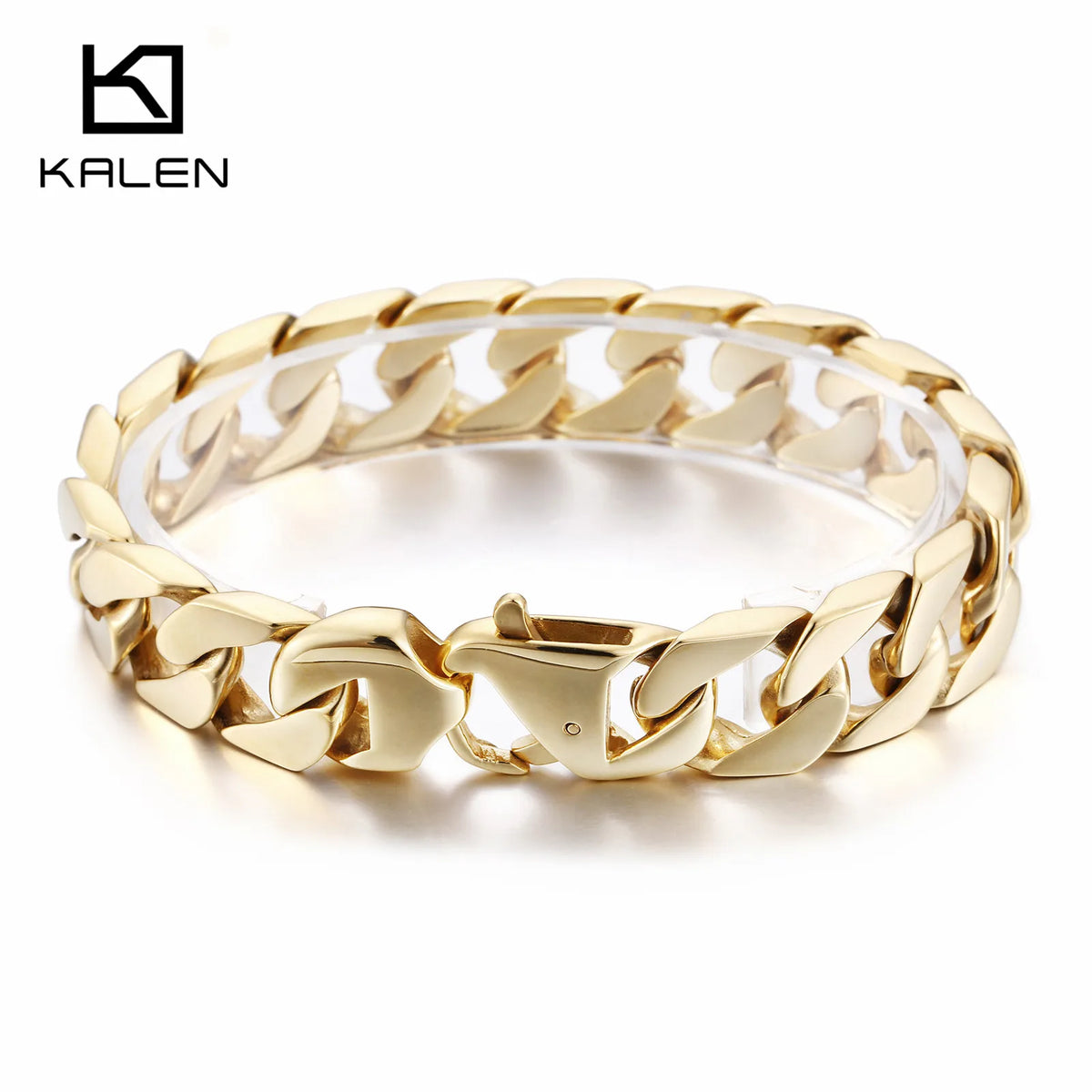 KALEN 22cm Stainless Steel Gold Cuban Chain Bracelet for Men