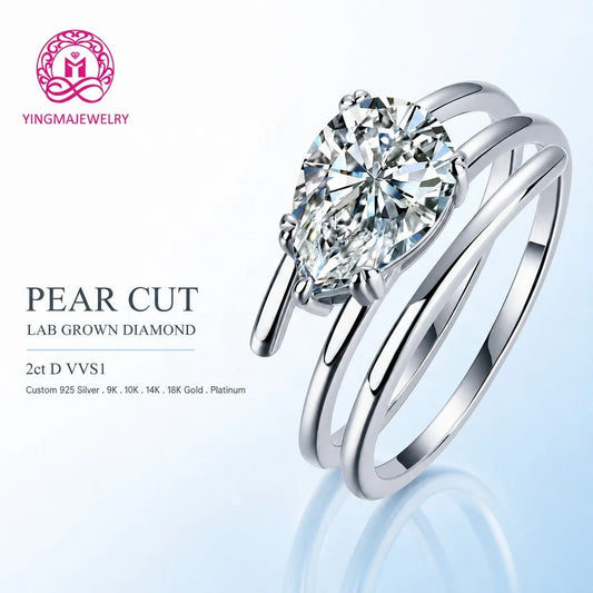 IGI Certified Trendy Pear Cut Lab Grown Diamond Ring 2CT D VVS1 Solitaire With Plain Band 9K 10K 14K 18K Gold Women Fine Jewelry