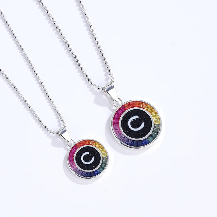 Gemfiori New Arrived A-Z 26 Letters Pendant 925 Sterling Silver Initial Letter Coin Necklace
