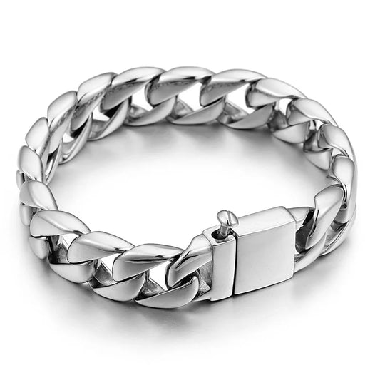 KALEN Fashion Shiny Stainless Steel Cuban Chain Bracelet for Men