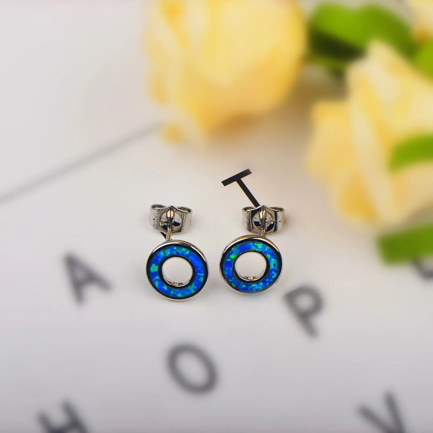Hawaiian Style Blue Opal Geometric Stud Brass Silver Plated Bohemian Christian Women's Jewelry-TikTok Instagram Top Seller