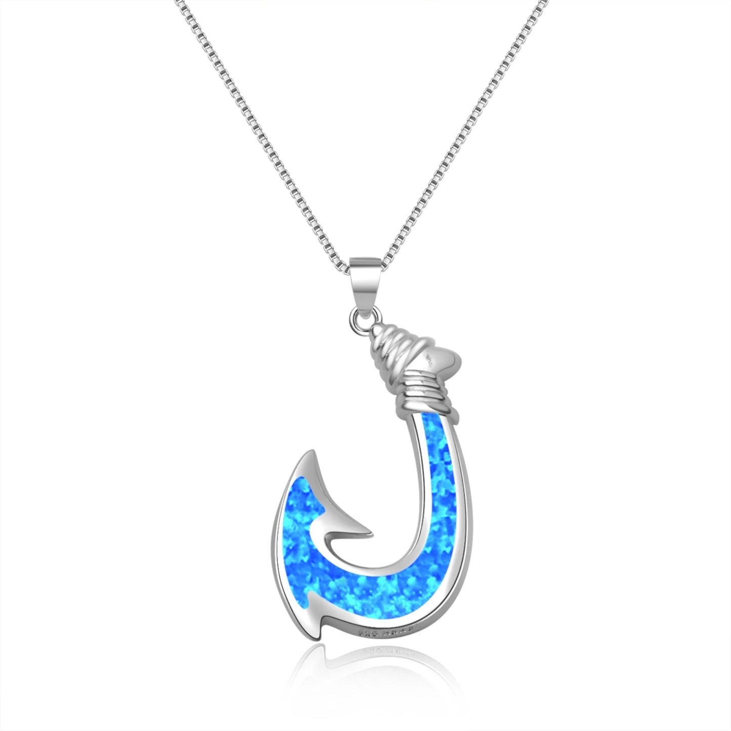 Fishing Hook Pendant Necklace Aobao Opal Inlaid Rope Detail Fashion Jewelry