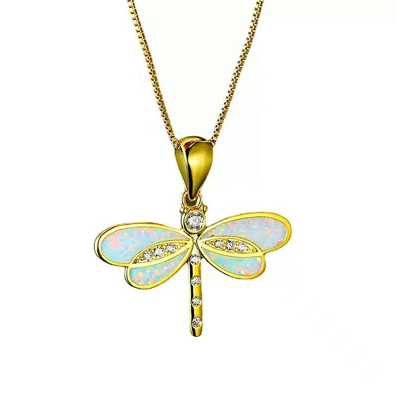Ocean Theme Dragonfly Necklace Aobao Opal Inlaid Starfish Detail Fashion Jewelry