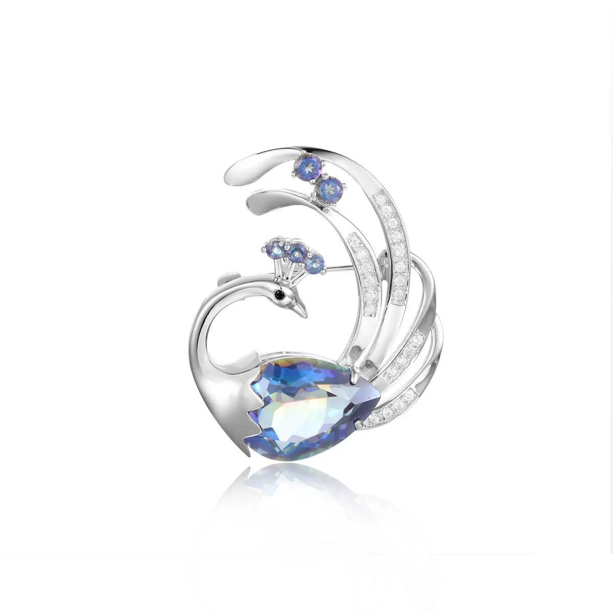 ArtistA C2979 Abiding Hot Sale Cute Design Good Price Natural Gemstone Mystic Quartz 925 Silver Two Usage Peacock Pendant Brooch Pin