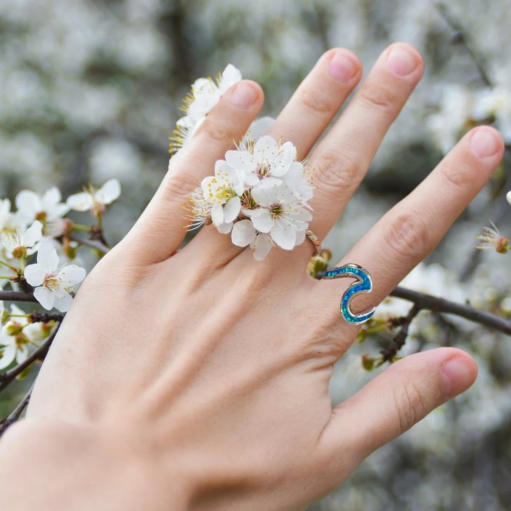 Opal Wave Ring for Women Hawaii Surfing Style Inlaid Opal Factory Wholesale