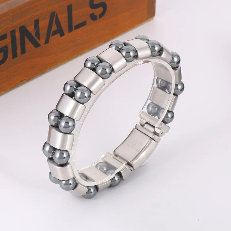 KALEN 210mm Unisex Casual Stainless Steel Bracelet With Iron Stone Links