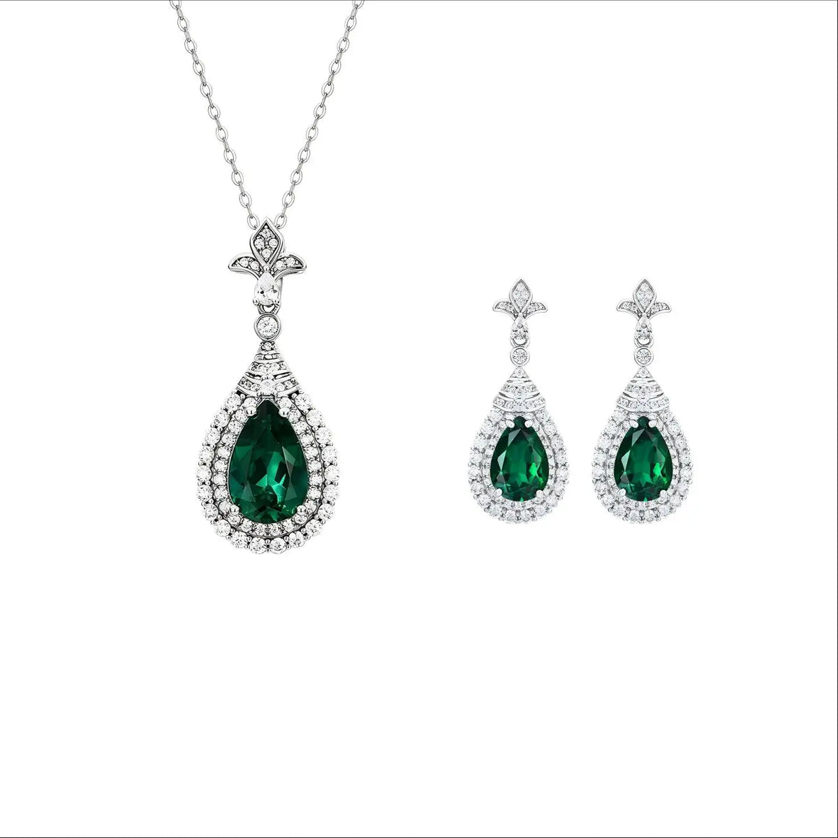 REDheart Lab Grown Emerald Ring Earring Necklace Set High Quality Gemstone Jewelry Set 925 Sterling Silver