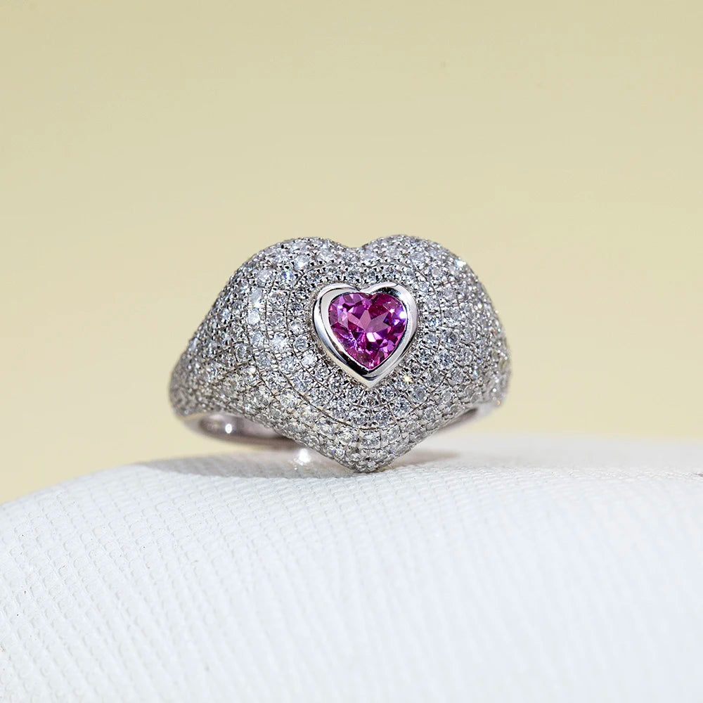 Messi Jewelry MSR-2033 Fashion Designed 18k Gold Luxury Ring heart Cut Lab Grown pink Sapphire Ring