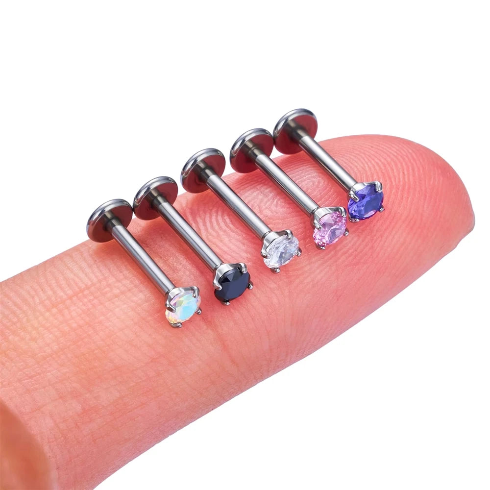 ASTM F136 Titanium Multi Color Zirconia Stud Earrings Nose Lip Ear Cartilage Rings Body Piercing Jewelry