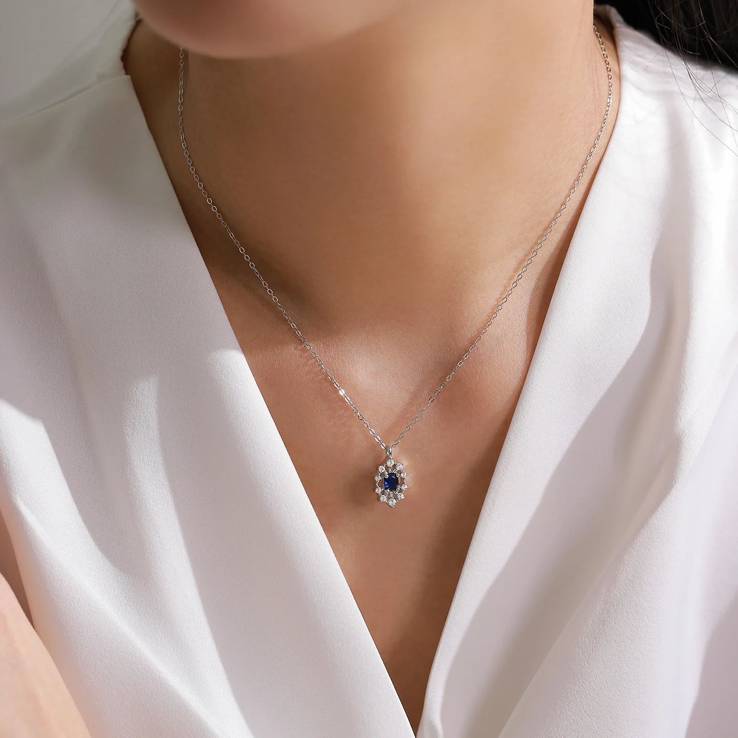 Fashionable 925 Sterling Silver Temperament Sunflower Earring Necklace Minimalist Retro Blue Jewelry Set Gift Set