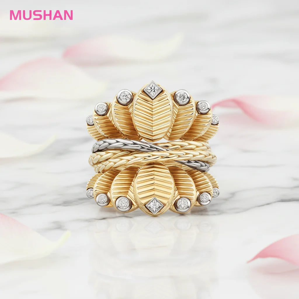 MUSHAN Jewelry Factory Luxury 925 Sterling Silver Ring Women 18K Gold Plated Coffee Beans Rings Fine Jewelry Wedding Ring Band