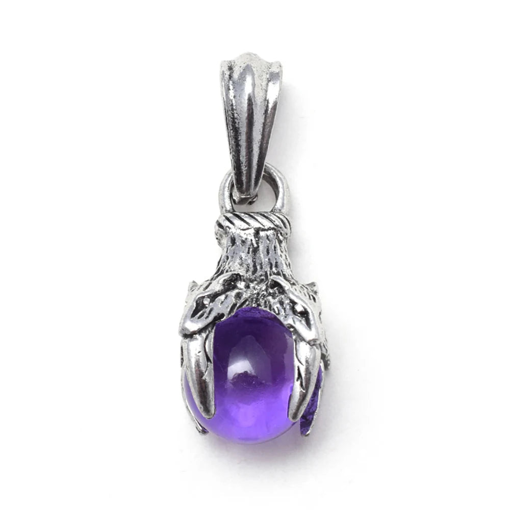 Punk Rock Titanium Steel Dragon Claw Crystal Ball Pendant Necklace 18inch Black Cord Natural Gemstone Chakra Jewelry