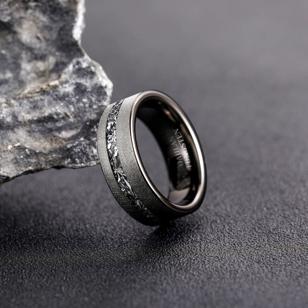 REBEL 8mm Black Tungsten Carbide Ring for Men & Women | Sandblast Aluminium Inlay Wedding Band