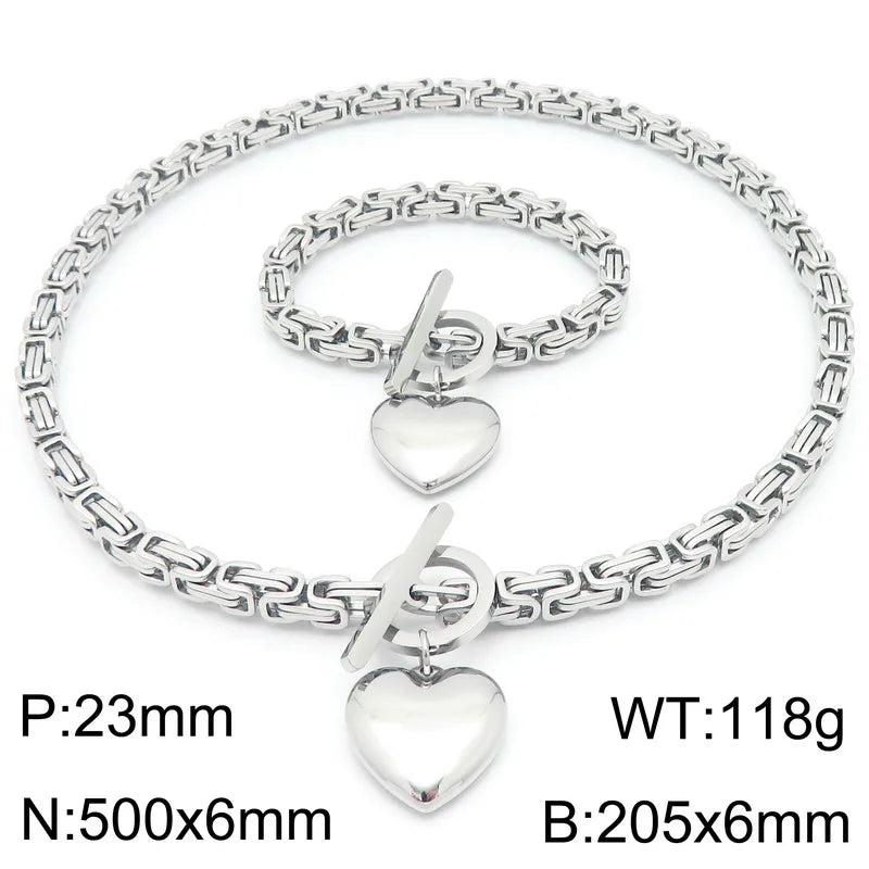 Kalen European and American Fashion Chain OT Buckle Chain Necklace Stainless Steel Smooth Heart Pendant Coarse Chain Set